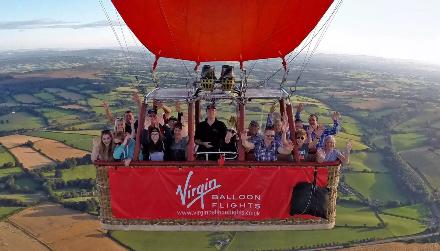 Passengers enjoying views surrounding Shelsley Walsh during a hot air balloon flight