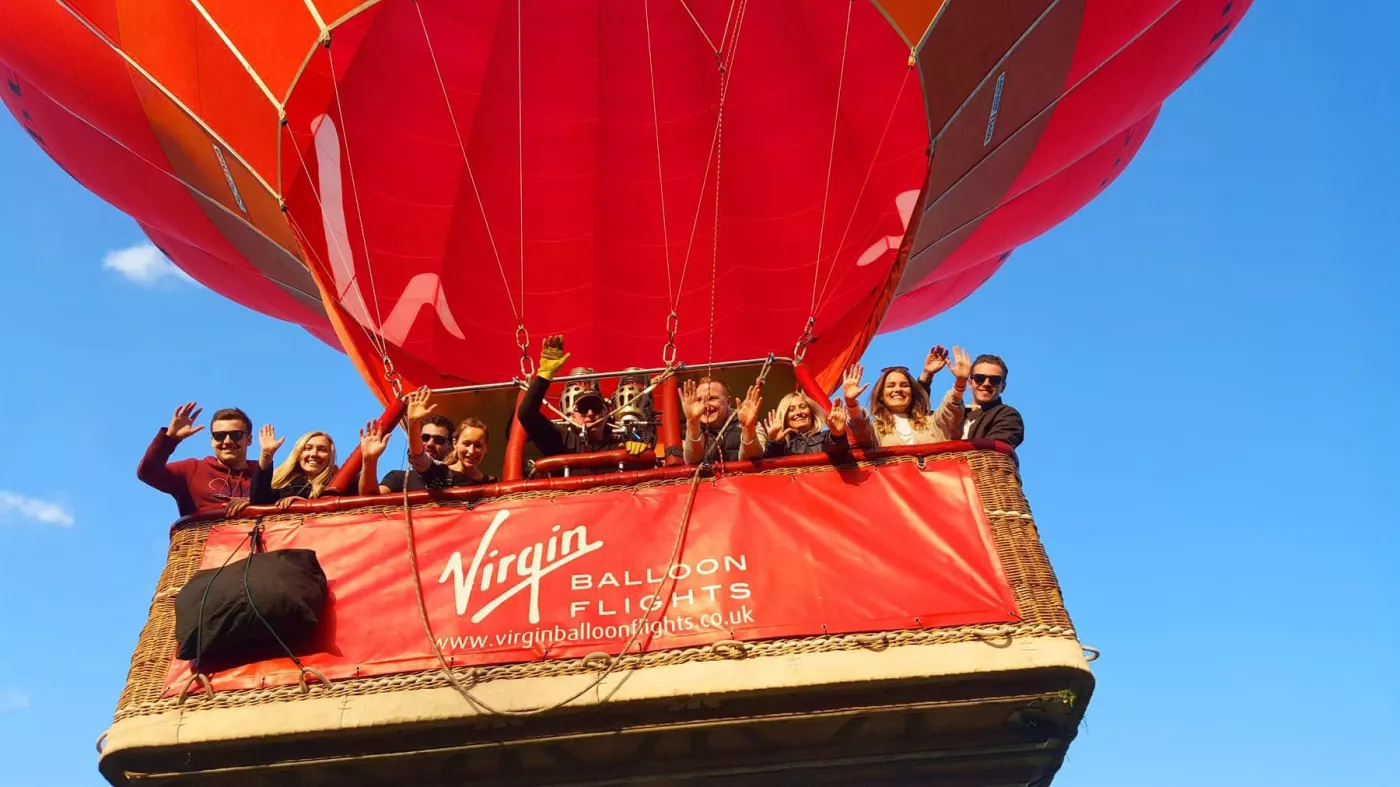 Hot air balloon taking off into the sky