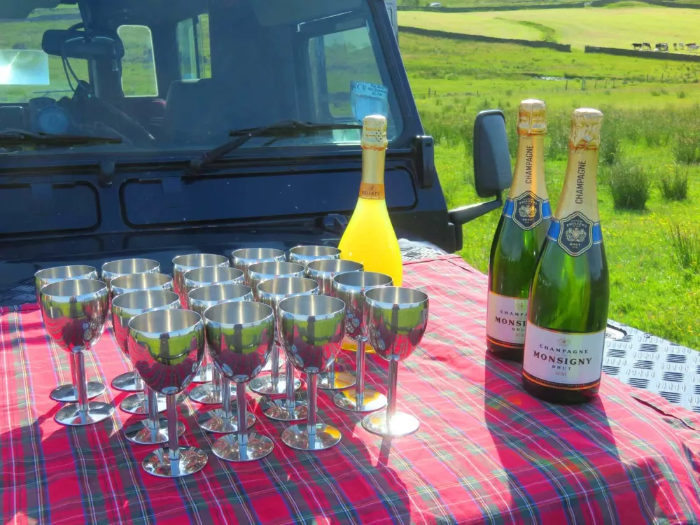 Drinks prepared for a hot air balloon flight celebration toast near Oswestry