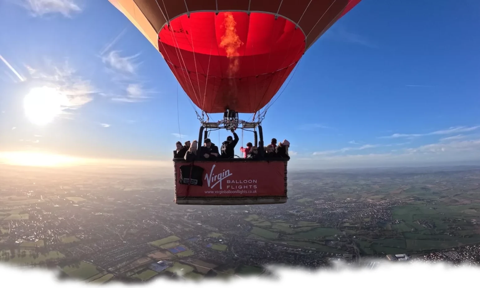Hot air balloon flight over Taunton in Somerset