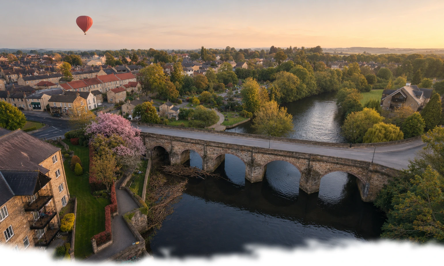 Hot air balloon flight over Wetherby in West Yorkshire