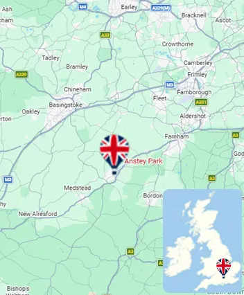 Map showing the Alton hot air balloon launch area