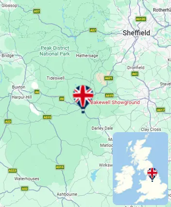 Map showing the Bakewell hot air balloon launch area