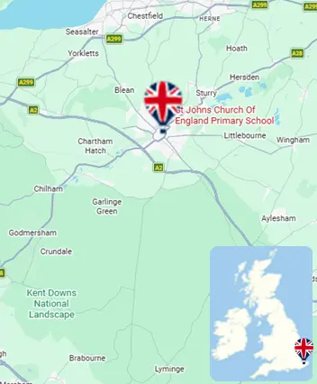 Map showing the Canterbury hot air balloon launch area