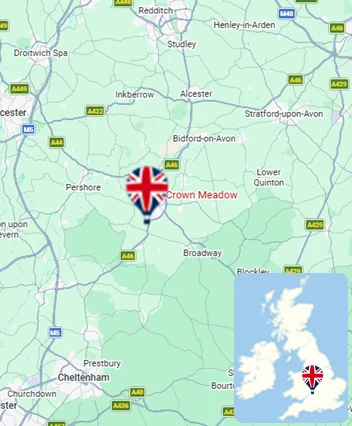 Map showing the Evesham hot air balloon launch area