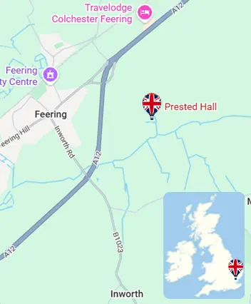 Map showing the Feering hot air balloon launch area