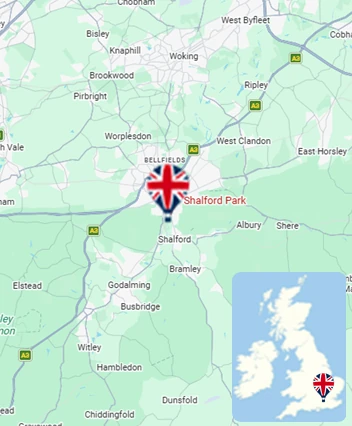 Map showing the Guildford hot air balloon launch area