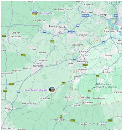 Map showing six hot air balloon launch sites in and around Hampshire, labelled A to F