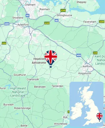 Map showing the Headcorn hot air balloon launch area