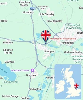 Map showing the Huntingdon hot air balloon launch area