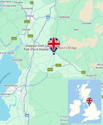Map showing the Kirkby Lonsdale hot air balloon launch area
