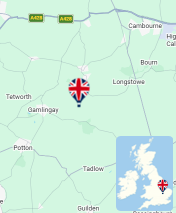Map showing the Little Gransden hot air balloon launch area