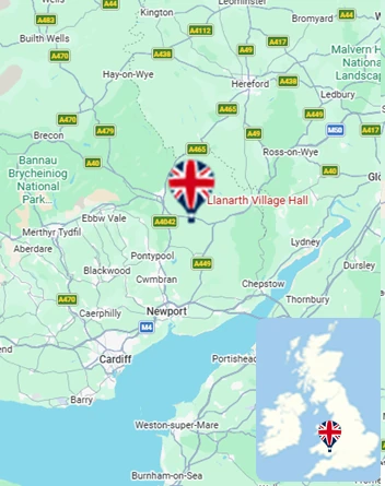 Map showing the Llanarth-Raglan hot air balloon launch area
