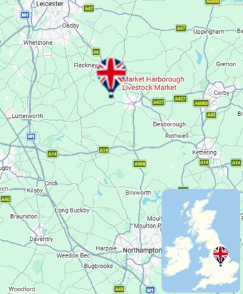 Map showing the Market Harborough hot air balloon launch area