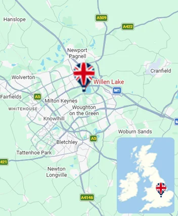 Map showing the Milton Keynes hot air balloon launch area