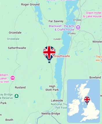 Map showing the Newby Bridge hot air balloon launch area