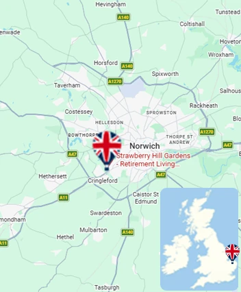 Map showing the Norwich hot air balloon launch area