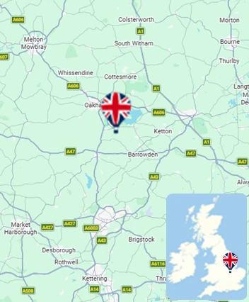 Map showing the Oakham hot air balloon launch area