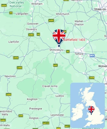 Map showing the Shrewsbury hot air balloon launch area