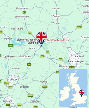 Map showing the Stamford Meadows hot air balloon launch area