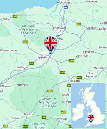Map showing the Taunton hot air balloon launch area
