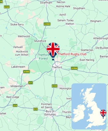 Map showing the Thetford hot air balloon launch area
