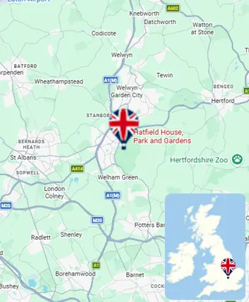 Map showing the Welwyn Garden City hot air balloon launch area